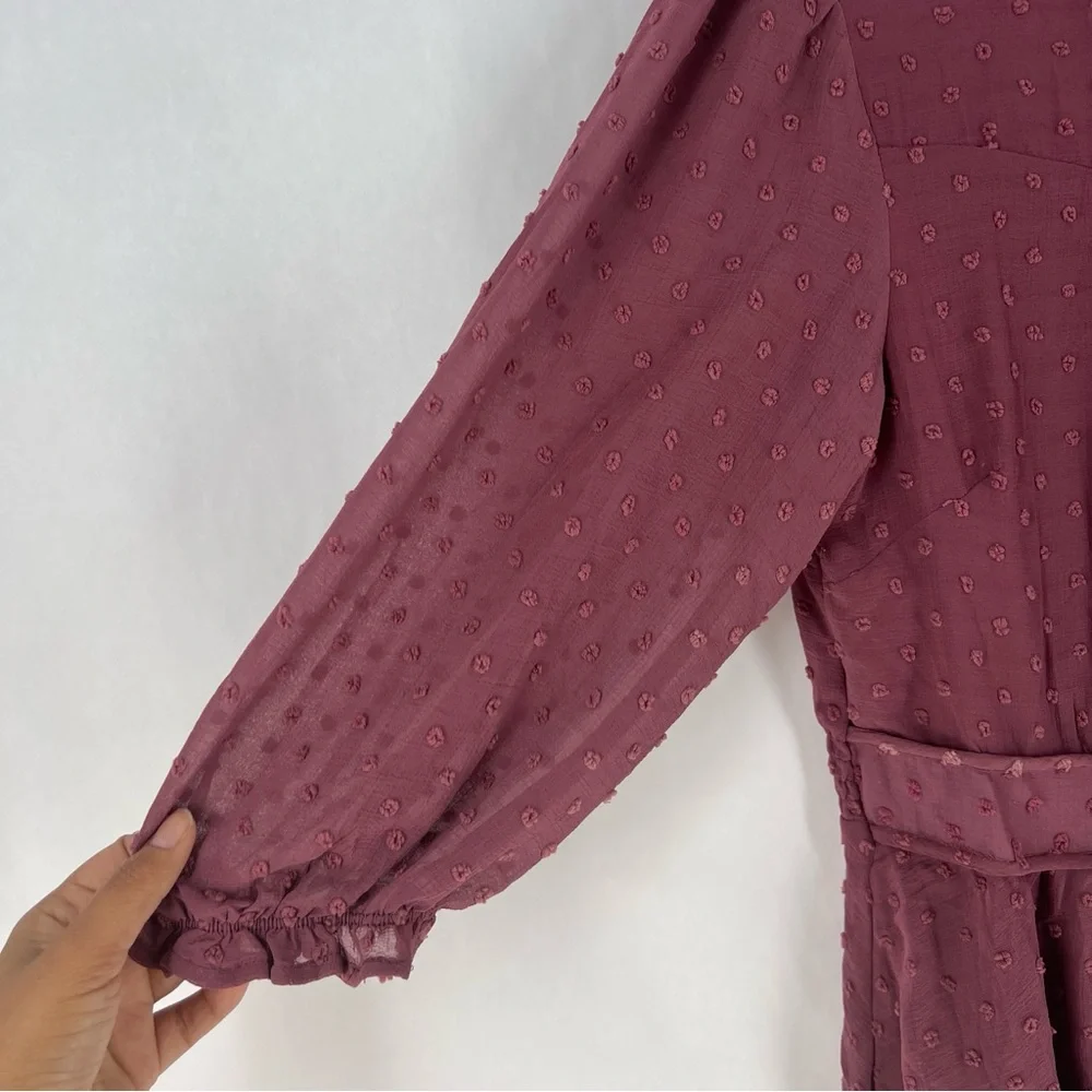 Monteau‎ Purple Sheer Swiss Dot Ruffle Neck 3/4 Sleeve Peplum Blouse NWT XL